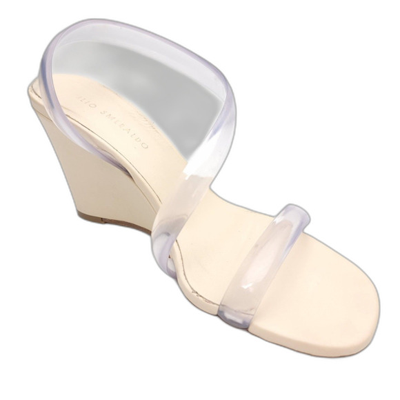 Ilio Smeraldo Claire Rose Nude Wedge Minimal Clear Strappy Sandal Heels 7 Beige - Picture 5 of 11